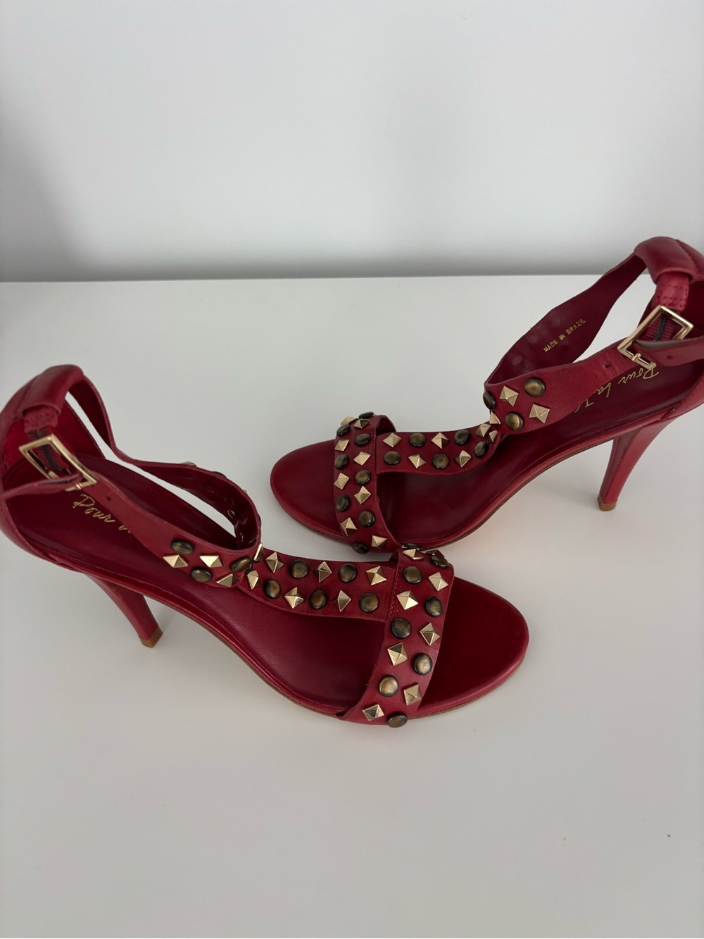 Red Studded High Heel Sandals - by Pour La Victoire